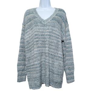 Falls Creek Soft Cozy Womens Long Sleeve V-Neck Oversized Blue Knit Sweater, S